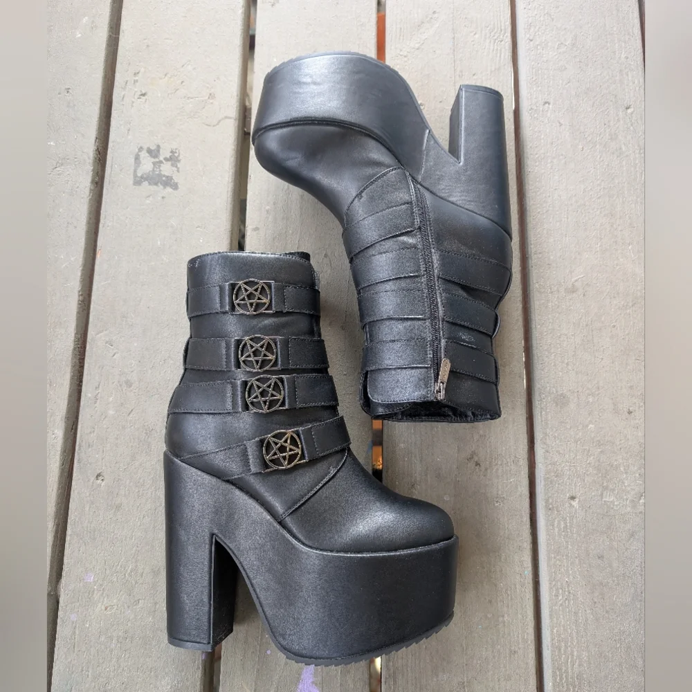 Killstar Black Nancy Pentagram Platform‎ Boots Faux Leather Gothic Witchy Techno